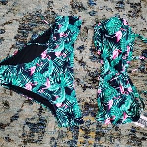 Plus Size Swimsuit, 2XL, Tropical Print